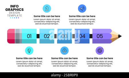 Infografik-Vorlage mit Symbolen und 5 Optionen oder Schritten. Bleistift. Kann für Workflow-Layout, Diagramm, Banner, webdesign verwendet werden. Vektorgrafik Stock Vektor