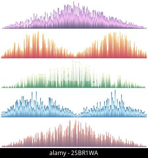 Vektorsatz für Schallwellen. Audio-Equalizer. Ton und Audiowellen isoliert auf weißem Hintergrund. Stock Vektor