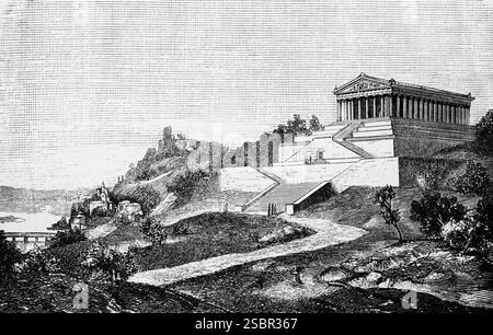 Ehrentempel und Gedenkstätte für deutsche Berühmtheiten, Walhalla im Donaustauf, klassizistischer Architekturstil, bayerischer König Ludwig I., Berg, Treppe, Stockfoto