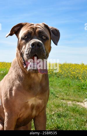 Ein wunderschöner Cane Corso Hund mit schönen Augen. Der Cane Corso ist ein ausgezeichneter Wachhund und Begleiter. Stockfoto
