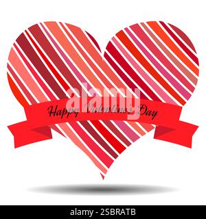 Rotes Herz mit Band und Schatten auf weißem Hintergrund. Symbol der Liebe. Vektor-Illustration zum valentinstag. Stock Vektor