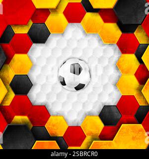 Fußball Grunge polygonaler Hintergrund mit Fußball, deutsche Flaggenfarben. Vektor-Sport-Design Stock Vektor