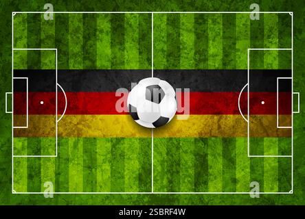 Fußball auf dem Fußballfeld mit deutscher Flagge. Grunge-Vektor-Design Stock Vektor