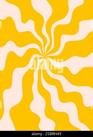 Abstraktes psychedelisches radiales Wellenstreifenmuster. Grooviger Hintergrund mit Sonnenschliff in Retro-Farben. Trendige verdrehte, funky Vektortextur im abstrakten y2k-Stil Stock Vektor