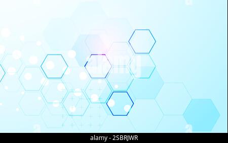 Abstrakter Wissenschaftshintergrund mit Hexagonen. Blauer Verlauf. Vektor. Stock Vektor