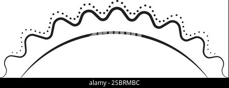 Halbe Sonne am Horizont, schwarze Linie Vektor, minimale Illustration von Sonnenuntergang und Sonnenaufgang Stock Vektor
