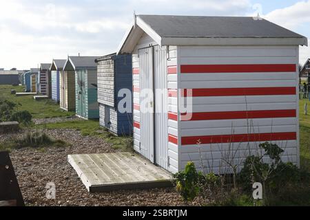 Bunte Strandhäuschen Stockfoto