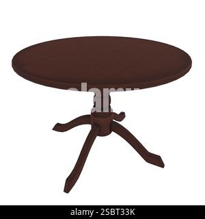Ein runder Holztisch steht in neutraler Umgebung und zeigt sein elegantes Design und sein stabiles Gestell. Stockfoto