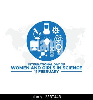 Internationaler Tag der Frauen und Mädchen in der Wissenschaft Thema Vektor Illustration. Geeignet für Poster, Banner, Kampagne und Grußkarte. Stock Vektor
