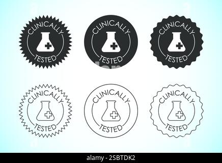 Klinisch getestete Icon-Design-Illustration, klinisch bewährtes Etikettenzeichen Stock Vektor