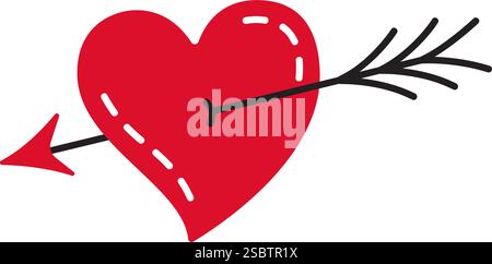 Herz durchbohrt mit Pfeil Doodle Stil Hand gezeichnet trendy flache Stil Liebe isolierte Icon romantisches Symbol der Liebe für Web Grafik Design Poster Tattoo Valentinstag Karte Linie Kunst Vektor Illustration Stock Vektor