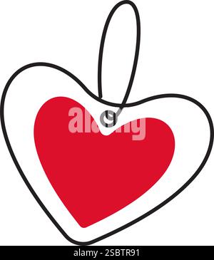 Tag oder Schlüsselanhänger mit rotem Herz Doodle Stil Hand gezeichnet trendy flache Stil Liebe Icon romantisches Symbol der Liebe für Web Design Poster Tattoo Valentinstag Grußkarte Linie Kunst Vektor Illustration Stock Vektor