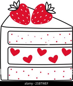 Tortenscheibe mit Erdbeeren. Doodle-Stil Hand gezeichnet trendy flache Stil Liebe isolierte Icon romantisches Symbol der Liebe für Grafik Design Poster Tattoo Valentinstag Karte Linie Kunst Vektor-Illustration Stock Vektor