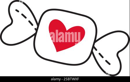Süße Süßigkeiten mit Herz Doodle flache Art Liebe isolierte Ikone Candy Liebe romantisches Symbol der Liebe für Web Grafik Design Poster Tattoo Valentinstag Grußkarte Linie Kunst Vektor Illustration Stock Vektor