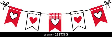 Garland der Fahnen Doodle-Stil handgezeichnet trendy flache Stil Liebe isolierte Icon romantisches Symbol der Liebe für Web Grafik Design Poster Tattoo Valentinstag Grußkarte Linie Kunst Vektor Illustration Stock Vektor