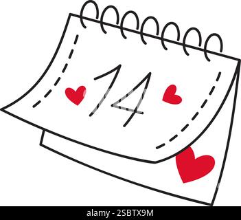 Kalender 14 februar Kritzelstil handgezeichnet trendy flache Stil Liebe isolierte Icon romantisches Symbol der Liebe für Web Grafik Design Poster Tattoo Valentinstag Grußkarte Linie Kunst Vektor Illustration Stock Vektor