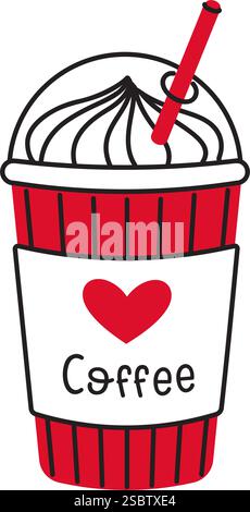 Liebe Kaffee Kritzelstil handgezeichnet trendige flache Art Liebe isoliertes Symbol romantisches Symbol der Liebe für Web Grafik Design Poster Tattoo Valentinstag Grußkarte Linie Kunst Vektor Illustration Stock Vektor