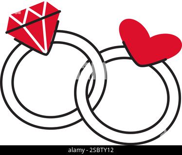 Zwei verbundene Ringe Kritzelstil handgezeichnet trendy flache Stil Liebe isolierte Icon romantisches Symbol der Liebe für Web Grafik Design Poster Tattoo Valentinstag Grußkarte Linie Kunst Vektor Illustration Stock Vektor