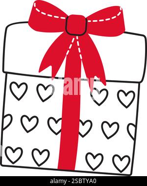 Geschenkbox Kritzelstil handgezeichnet trendige flache Art Liebe isolierte Icon romantisches Symbol der Liebe für Web Grafik Design Poster Tattoo Valentinstag Grußkarte Linie Kunst Vektor Illustration Stock Vektor