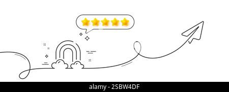 Symbol der Regenbogenlinie. Wolkenhimmel mit schillerndem Lichtschild. Durchgehende Linie mit Ebene. Vektor Stock Vektor