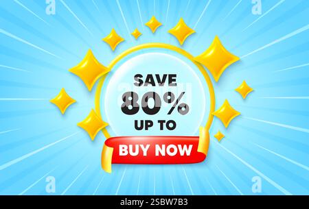 Sparen Sie bis zu 80 Prozent. Preisschild für Rabattangebote. Sunburst-ray-Banner. Vektor Stock Vektor