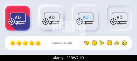 Symbol für SEO-Adblock-Zeile. Suchmaschinenoptimierungszeichen. Neumorphe Tasten. Vektor Stock Vektor