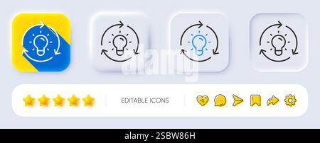 Symbol für Ideenlinie. Glühbirnenschild. Kernwert. Neumorphe Tasten. Vektor Stock Vektor