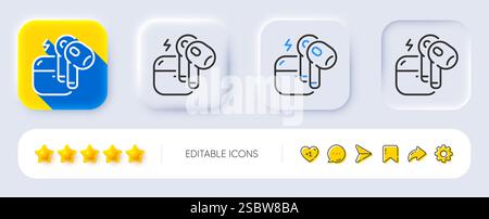 Headset-Leitungs-Symbol. Schild für mobiles Zubehör. Neumorphe Tasten. Vektor Stock Vektor