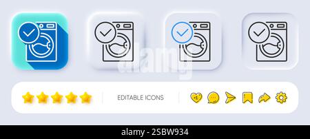 Symbol für Zeile Waschmaschine. Wäscheschild waschen. Neumorphe Tasten. Vektor Stock Vektor