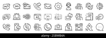 Zeilensymbole werden verarbeitet. Set aus Rückruf, Support und Chat-Nachricht. Symbole für die App-Zeile. Vektor Stock Vektor