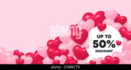 Bis zu 50 % Rabatt. Preisschild für Sonderangebot. 3D Heart Hintergrund. Vektor Stock Vektor