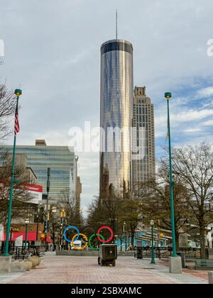 Januar 2025: Atlanta, GA, USA: Blick auf den Centennial Park, Downtown Atlanta Stockfoto