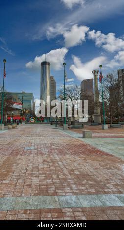 Januar 2025: Atlanta, GA, USA: Blick auf den Centennial Park, Downtown Atlanta Stockfoto