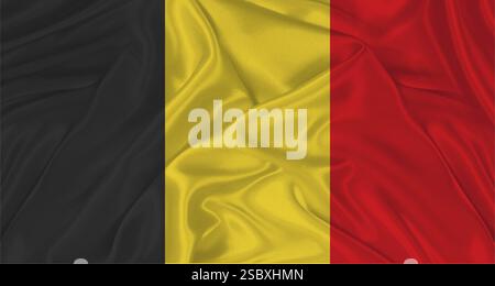 Belgische Flagge mit Stoffstruktur. Realistische Flagge Belgiens winkt Stockfoto