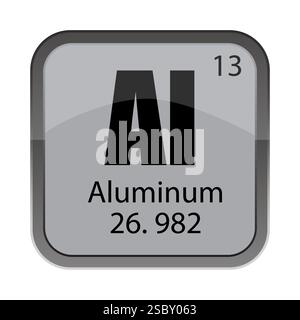 Al 13-Kachel. Aluminium 26,982 Masse. Box für chemische Elemente. Vektor-Periodenbezeichnung. Stock Vektor
