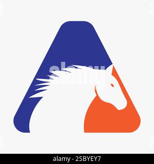 Anfängliches Pferdelogo auf dem Buchstaben Ein Konzept mit Pferdekopf-Symbol für das Rennzeichen Stock Vektor