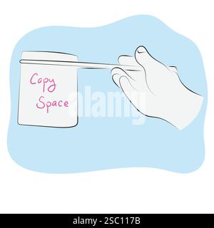 Hand, die Stäbchen mit leeren Raum Illustration Vektor Hand gezeichnet mit schwarzen Linien isoliert auf blauem Hintergrund Stock Vektor
