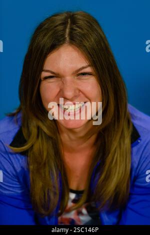 Simona Halep während einer Pressekonferenz bei den Australian Open Stockfoto