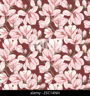 Nahtloses Muster mit rosafarbener Magnolie Stockfoto