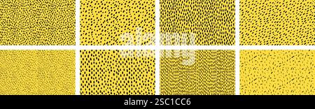 Sammlung einfacher nahtloser Muster mit kleinen schwarzen Linien. Vektortapete mit handgezeichneten Streuseln Stock Vektor