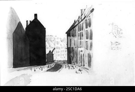 Gezicht vanaf de Ganzenmarkt te Utrecht in de richting van de Oudegracht. Stockfoto