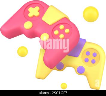 ESport Cyber Video Gaming Joystick Gamepad 3D Symbol realistische Vektor-Illustration. Elektronische Konsole mit Tasten für Online-Spiel im virtuellen Cyberspace p Stock Vektor