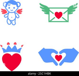 Setzen Sie Symbole oder Valentinstag-Symbole, Weihnachtsschilder für Feiertage, Vektor-trendigen modernen Stil. Stock Vektor