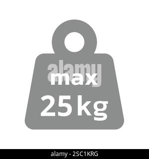 Vektorsymbol für 25 kg Gewicht. Etikett mit 25 kg Tragfähigkeit. Stock Vektor
