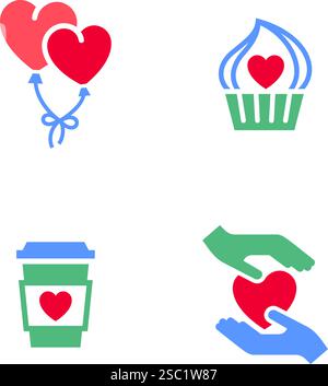 Setzen Sie Symbole oder Valentinstag-Symbole, Weihnachtsschilder für Feiertage, Vektor-trendigen modernen Stil. Stock Vektor