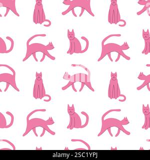 Niedliche rosa Katzen Vektor nahtlose Muster Stock Vektor