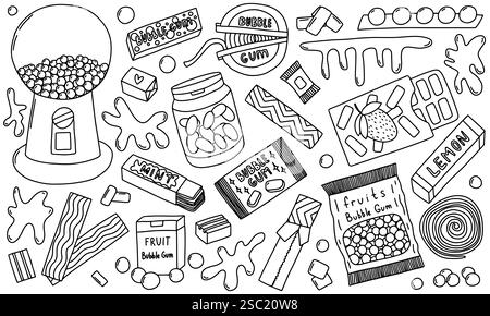 Bubble Gum Doodle Vektor Set Stock Vektor