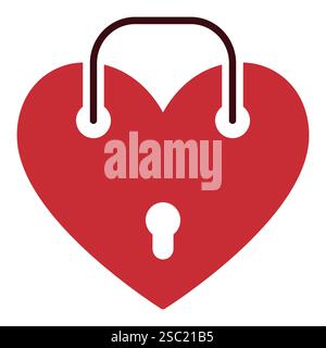 Herzförmiges Vorhängeschloss Vektor Liebeskonzept rotes Symbol oder Zeichen Stock Vektor