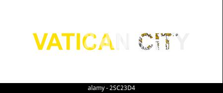 Buchstaben Vatikanstadt im Stil der Landesflagge. Vatikanstadt-Wort im Stil der Nationalflagge. Vektorabbildung. Stock Vektor