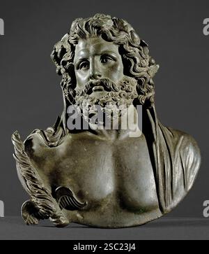 7489. Bronzebüste von Jupiter, dem Gott des Himmels und Donners und König der Götter in der antiken römischen Religion und Mythologie. Die Büste datiert von 1. Bis 2. Jahrhundert Stockfoto